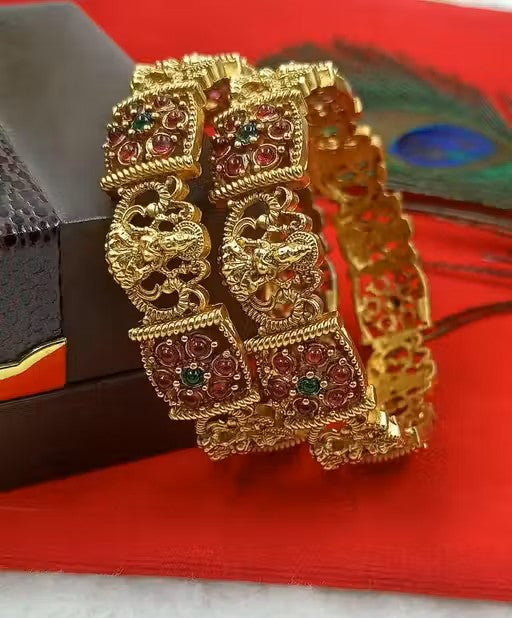 Laxmi Temple Bangles – Matte Gold Finish