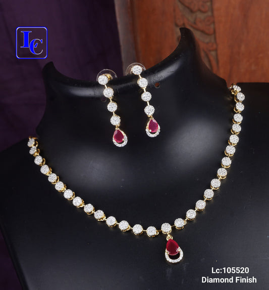 Pink Mini Floral Diamond Finish Necklace - TheFindify