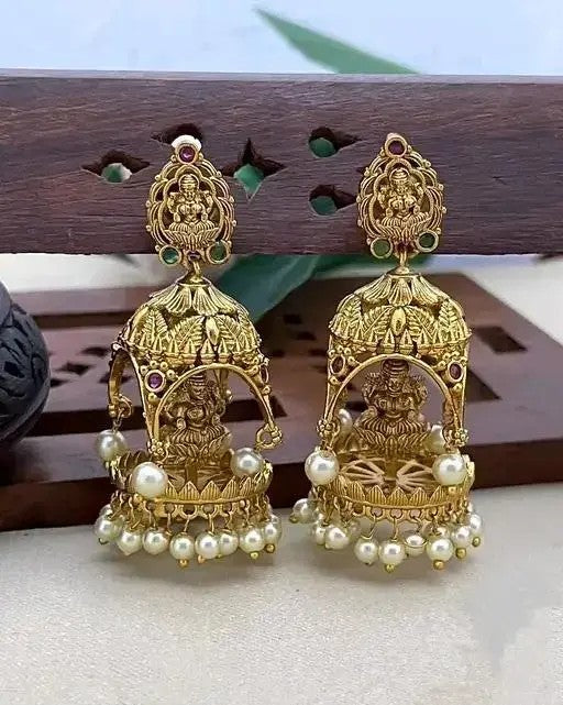 MATTE FINISH AD STONE PEARL JHUMKA - TheFindify