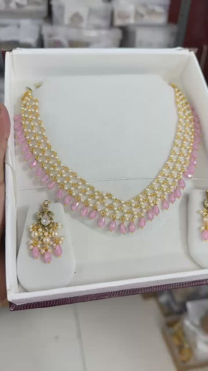 Charming Pink Beads Necklace Set