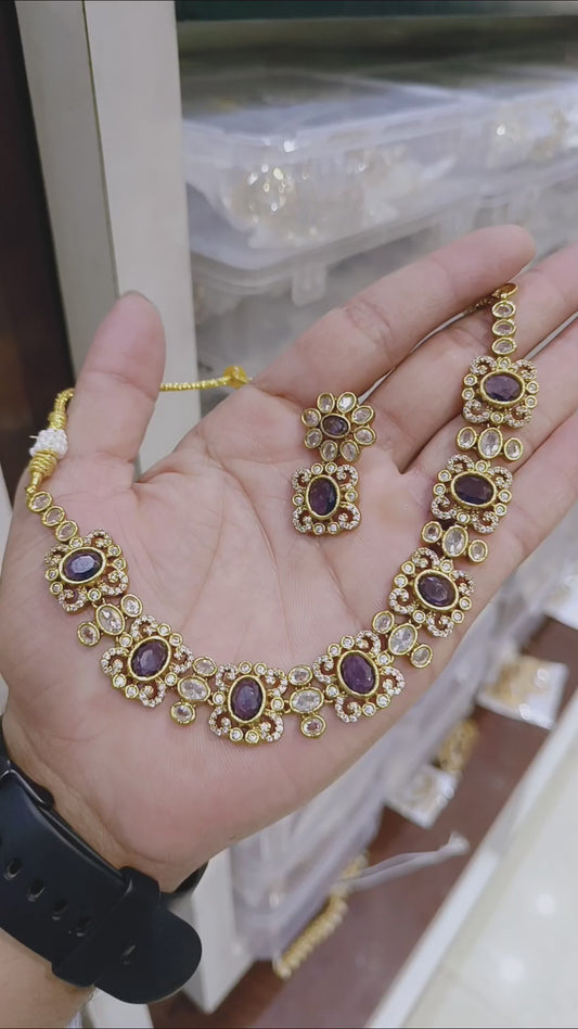 Purple Kundan Party Necklace