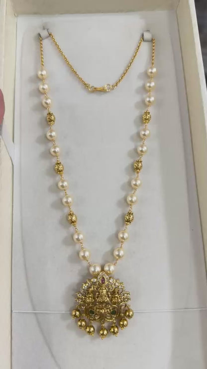 Gold & Pearl Haram With Lakshmi pendent