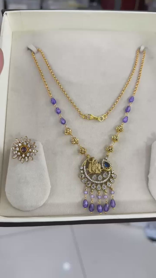 Cz’s Handmade Blue Beads Chain with Floral Studs