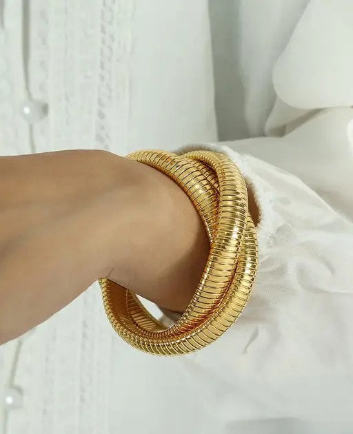 Gold Plated Triple Layer Snake Chain Tangled Bracelet - TheFindify