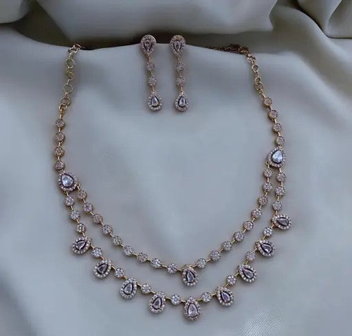 Double Layered American Diamond Necklace Set - TheFindify