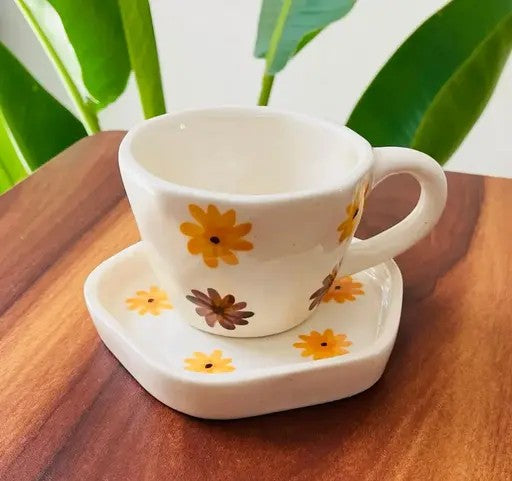 Ceramic Cup and Saucer Set with Floral Design - TheFindify