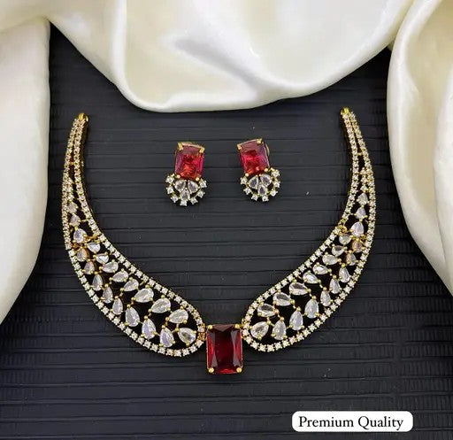 Leaf Design CZ Stone Kada Necklace Set - TheFindify