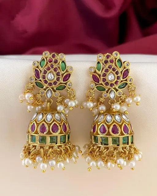 Jadau Kundan Lotus Jumkhas - TheFindify